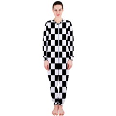 Black And White Chessboard Pattern, Classic, Tiled, Chess Like Theme Onepiece Jumpsuit (ladies)  by Casemiro