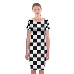 Black And White Chessboard Pattern, Classic, Tiled, Chess Like Theme Classic Short Sleeve Midi Dress by Casemiro