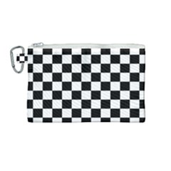 Black And White Chessboard Pattern, Classic, Tiled, Chess Like Theme Canvas Cosmetic Bag (medium) by Casemiro