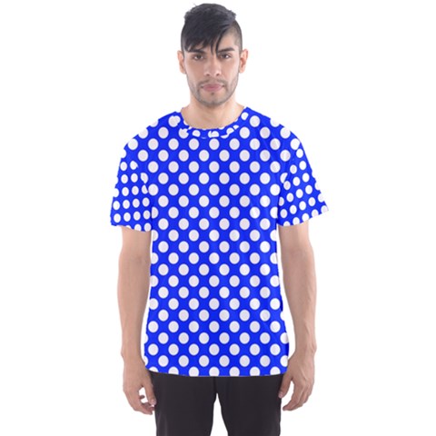 Dark Blue And White Polka Dots Pattern, Retro Pin-up Style Theme, Classic Dotted Theme Men s Sport Mesh Tee by Casemiro