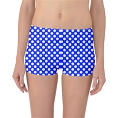 Dark Blue And White Polka Dots Pattern, Retro Pin-up Style Theme, Classic Dotted Theme Reversible Boyleg Bikini Bottoms by Casemiro