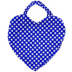Dark Blue And White Polka Dots Pattern, Retro Pin-up Style Theme, Classic Dotted Theme Giant Heart Shaped Tote by Casemiro