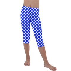 Dark Blue And White Polka Dots Pattern, Retro Pin-up Style Theme, Classic Dotted Theme Kids  Lightweight Velour Capri Leggings  by Casemiro