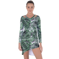 Biohazard Sign Pattern, Silver And Light Green Bio-waste Symbol, Toxic Fallout, Hazard Warning Asymmetric Cut-out Shift Dress by Casemiro