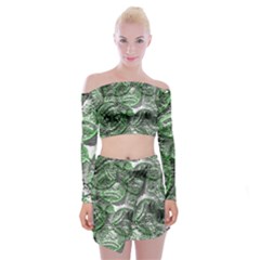 Biohazard Sign Pattern, Silver And Light Green Bio-waste Symbol, Toxic Fallout, Hazard Warning Off Shoulder Top With Mini Skirt Set by Casemiro