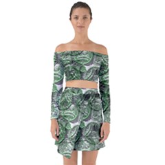 Biohazard Sign Pattern, Silver And Light Green Bio-waste Symbol, Toxic Fallout, Hazard Warning Off Shoulder Top With Skirt Set by Casemiro