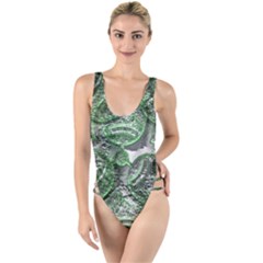 Biohazard Sign Pattern, Silver And Light Green Bio-waste Symbol, Toxic Fallout, Hazard Warning High Leg Strappy Swimsuit by Casemiro