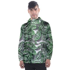 Biohazard Sign Pattern, Silver And Light Green Bio-waste Symbol, Toxic Fallout, Hazard Warning Men s Front Pocket Pullover Windbreaker by Casemiro