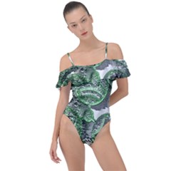 Biohazard Sign Pattern, Silver And Light Green Bio-waste Symbol, Toxic Fallout, Hazard Warning Frill Detail One Piece Swimsuit by Casemiro