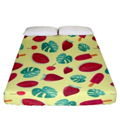 Watermelons, Fruits And Ice Cream, Pastel Colors, At Yellow Fitted Sheet (california King Size) by Casemiro