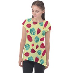 Watermelons, Fruits And Ice Cream, Pastel Colors, At Yellow Cap Sleeve High Low Top by Casemiro