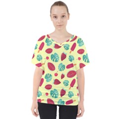 Watermelons, Fruits And Ice Cream, Pastel Colors, At Yellow V-neck Dolman Drape Top by Casemiro