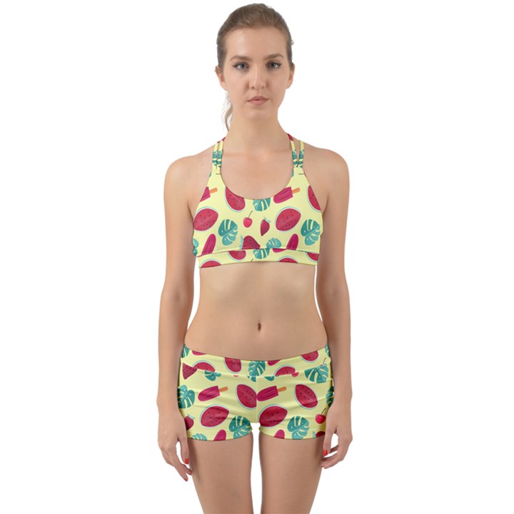 Watermelons, fruits and ice cream, pastel colors, at yellow Back Web Gym Set