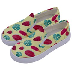 Watermelons, Fruits And Ice Cream, Pastel Colors, At Yellow Kids  Canvas Slip Ons by Casemiro