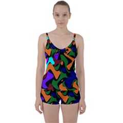 Trippy Paint Splash, Asymmetric Dotted Camo In Saturated Colors Tie Front Two Piece Tankini by Casemiro