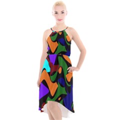 Trippy Paint Splash, Asymmetric Dotted Camo In Saturated Colors High-low Halter Chiffon Dress  by Casemiro