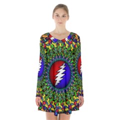 Grateful Dead Long Sleeve Velvet V-neck Dress by Sapixe