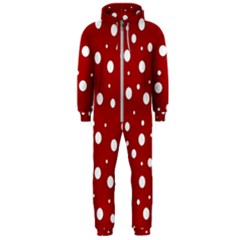 Mushroom Pattern, Red And White Dots, Circles Theme Hooded Jumpsuit (men)  by Casemiro