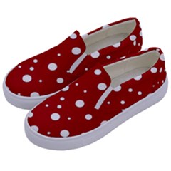 Mushroom Pattern, Red And White Dots, Circles Theme Kids  Canvas Slip Ons by Casemiro