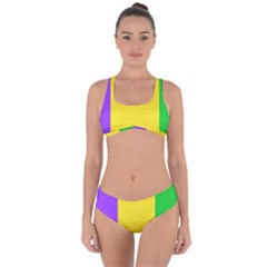 Carnival Mardi Gras Purple Yellow Green Stripes Criss Cross Bikini Set by yoursparklingshop