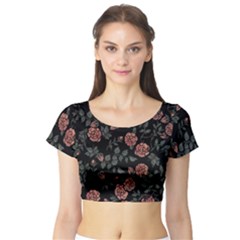 Dusty Roses Short Sleeve Crop Top by BubbSnugg