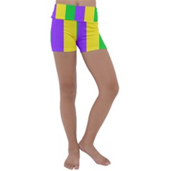 New Orleans Carnival Colors Mardi Gras Kids  Lightweight Velour Yoga Shorts by yoursparklingshop