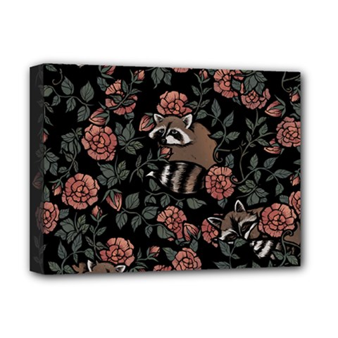 Raccoon Floral Deluxe Canvas 16  X 12  (stretched)  by BubbSnugg