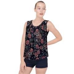 Raccoon Floral Bubble Hem Chiffon Tank Top