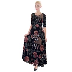 Raccoon Floral Half Sleeves Maxi Dress by BubbSnugg