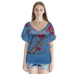 Santa Rita Flower Photo001 V-Neck Flutter Sleeve Top