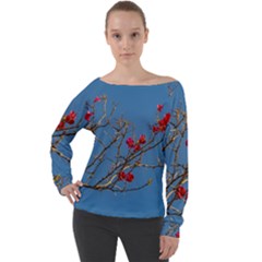 Santa Rita Flower Photo001 Off Shoulder Long Sleeve Velour Top