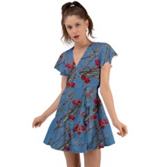 Santa Rita Flower Photo001 Flutter Sleeve Wrap Dress