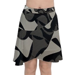 Trippy Sepia Paint Splash, Brown, Army Style Camo, Dotted Abstract Pattern Chiffon Wrap Front Skirt by Casemiro