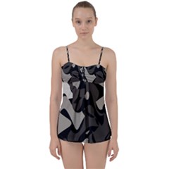 Trippy Sepia Paint Splash, Brown, Army Style Camo, Dotted Abstract Pattern Babydoll Tankini Set by Casemiro