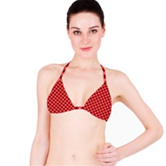 Three Color Tartan, Red Grey, Black Buffalo Plaid Theme Bikini Top by Casemiro