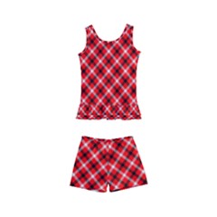 Three Color Tartan, Red Grey, Black Buffalo Plaid Theme Kids  Boyleg Swimsuit by Casemiro