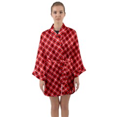 Three Color Tartan, Red Grey, Black Buffalo Plaid Theme Long Sleeve Satin Kimono by Casemiro