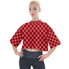 Three Color Tartan, Red Grey, Black Buffalo Plaid Theme Mock Neck Tee by Casemiro