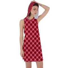 Three Color Tartan, Red Grey, Black Buffalo Plaid Theme Racer Back Hoodie Dress by Casemiro