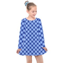 Retro Style Pattern, Scottish Tartan, Buffalo Plaid Theme Kids  Long Sleeve Dress by Casemiro