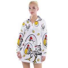 Roseanne Chicken, Retro Chickens Women s Long Sleeve Casual Dress by EvgeniaEsenina