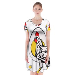 Roseanne Chicken, Retro Chickens Short Sleeve V-neck Flare Dress by EvgeniaEsenina