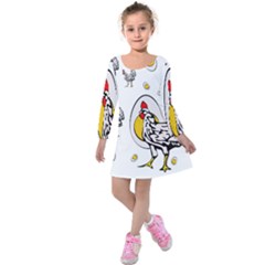 Roseanne Chicken, Retro Chickens Kids  Long Sleeve Velvet Dress