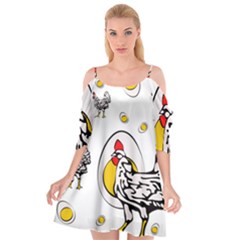 Roseanne Chicken, Retro Chickens Cutout Spaghetti Strap Chiffon Dress