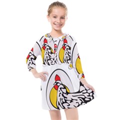 Roseanne Chicken, Retro Chickens Kids  Quarter Sleeve Shirt Dress by EvgeniaEsenina