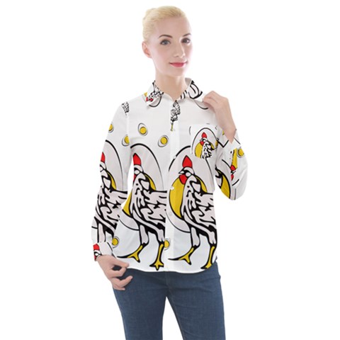 Roseanne Chicken, Retro Chickens Women s Long Sleeve Pocket Shirt by EvgeniaEsenina