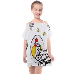 Roseanne Chicken, Retro Chickens Kids  One Piece Chiffon Dress by EvgeniaEsenina