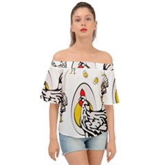 Roseanne Chicken, Retro Chickens Off Shoulder Short Sleeve Top by EvgeniaEsenina