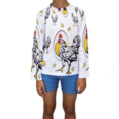 Roseanne Chicken, Retro Chickens Kids  Long Sleeve Swimwear by EvgeniaEsenina