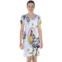 Roseanne Chicken, Retro Chickens Short Sleeve Nightdress